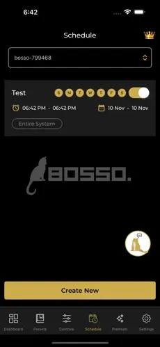 Official Bosso app screenshot showing lighting schedule controls